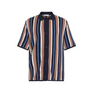 Loose short sleeve striped knitted shirt